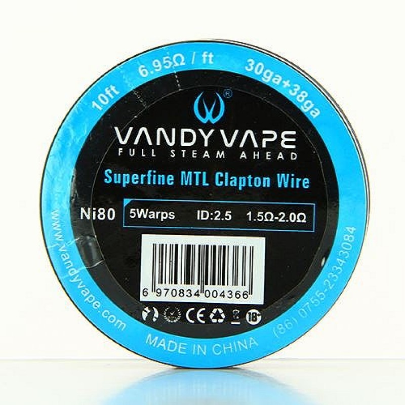 Superfine MTL Fused Clapton Wire Ni80 30ga+38ga 10ft/roll  VandyVape